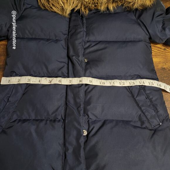 GAP Kids Down Puffer Coat M Faux Fur Trim Hood Navy Outdoor Winter Sledding - Picture 10 of 13